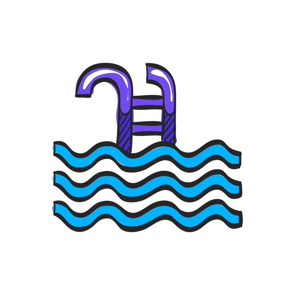 Swimming pool icon in hand drawn color vector illustration