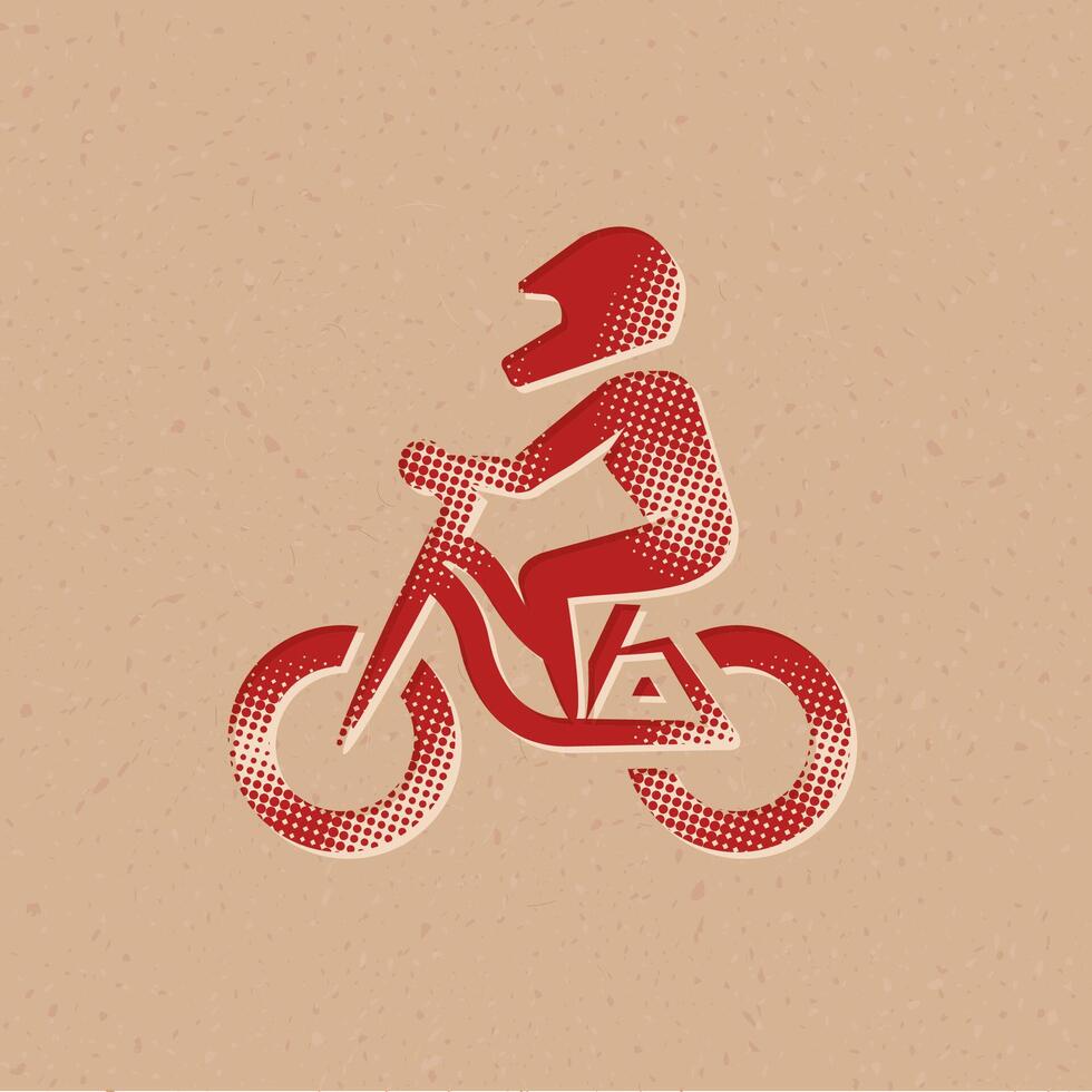 Mountain biker halftone style icon with grunge background vector illustration