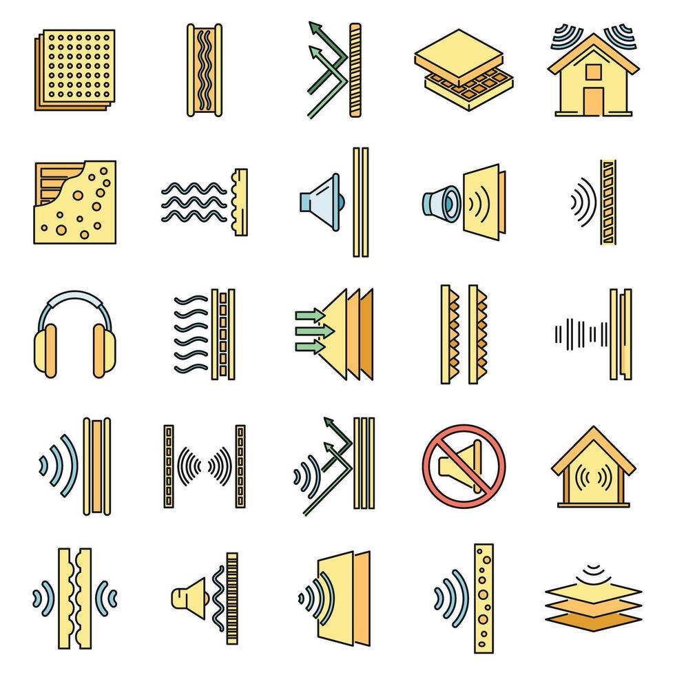 Studio soundproofing icons set vector color line