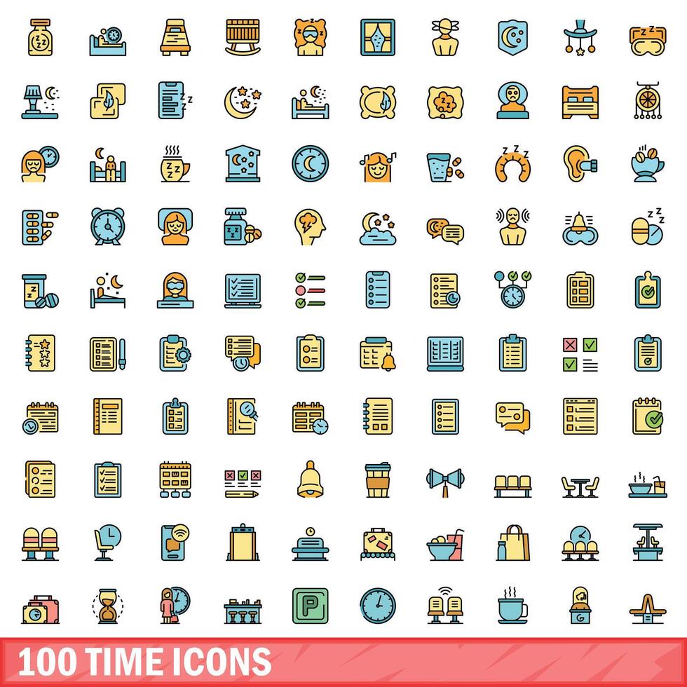 100 hora íconos colocar, color línea estilo vector