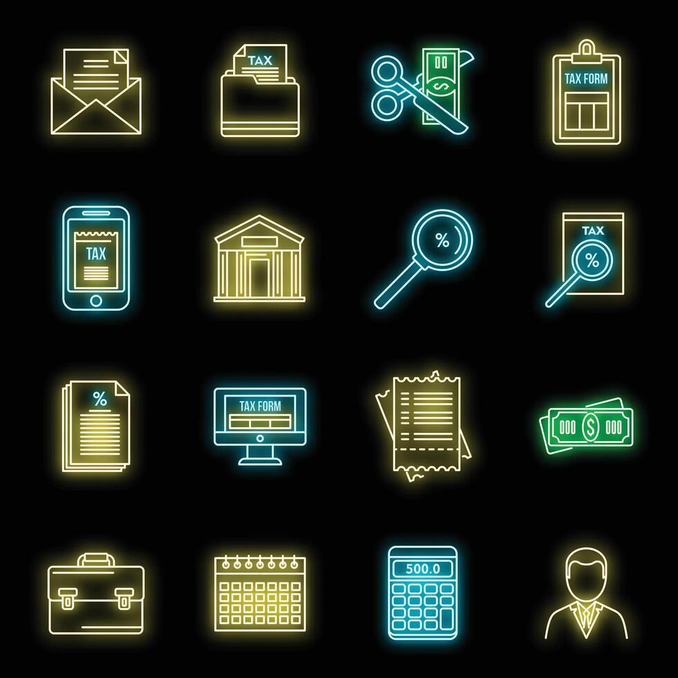 Tax inspector audit icons set vector neon