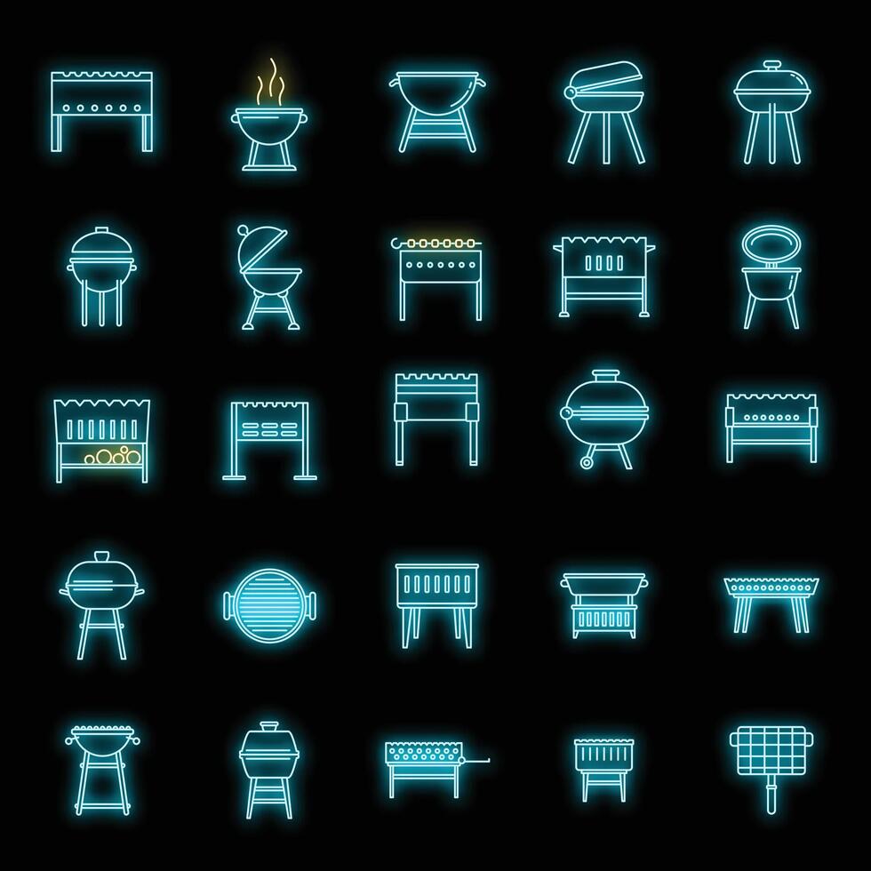 Bbq brazier icons set vector neon