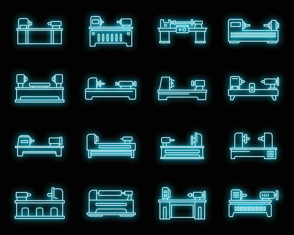 Lathe drilling icons set vector neon