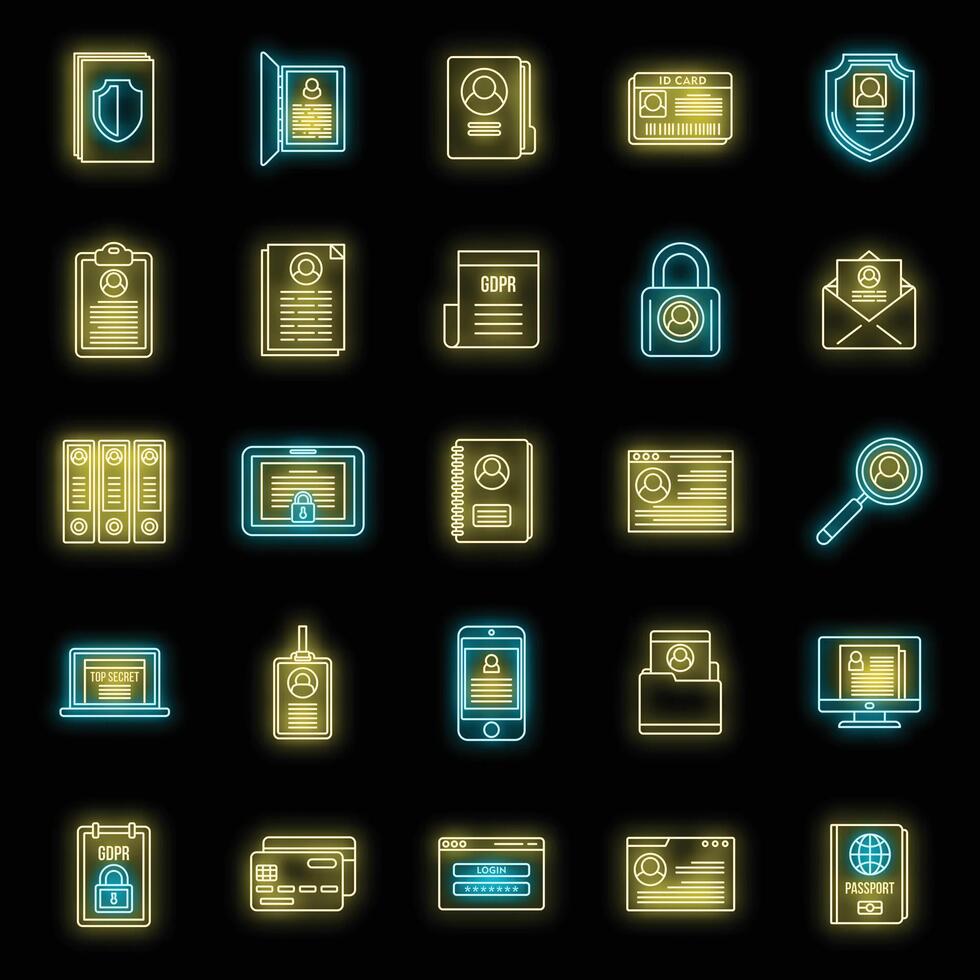 Digital personal information icons set vector neon