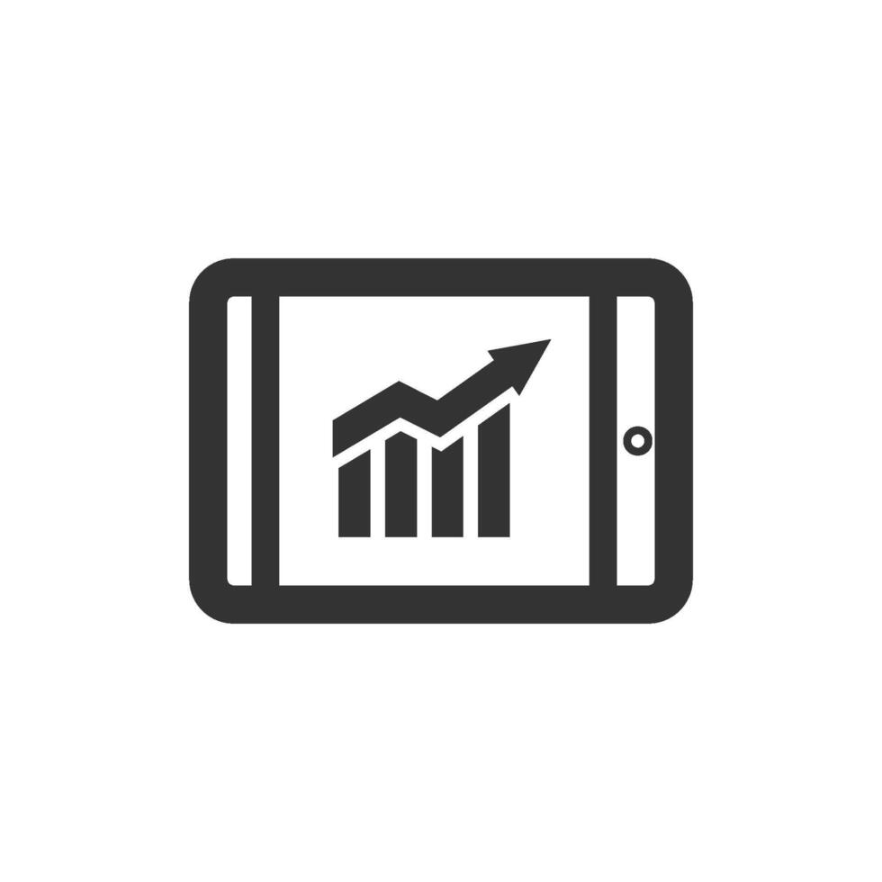 Arrow chart icon in thick outline style. Black and white monochrome vector illustration.