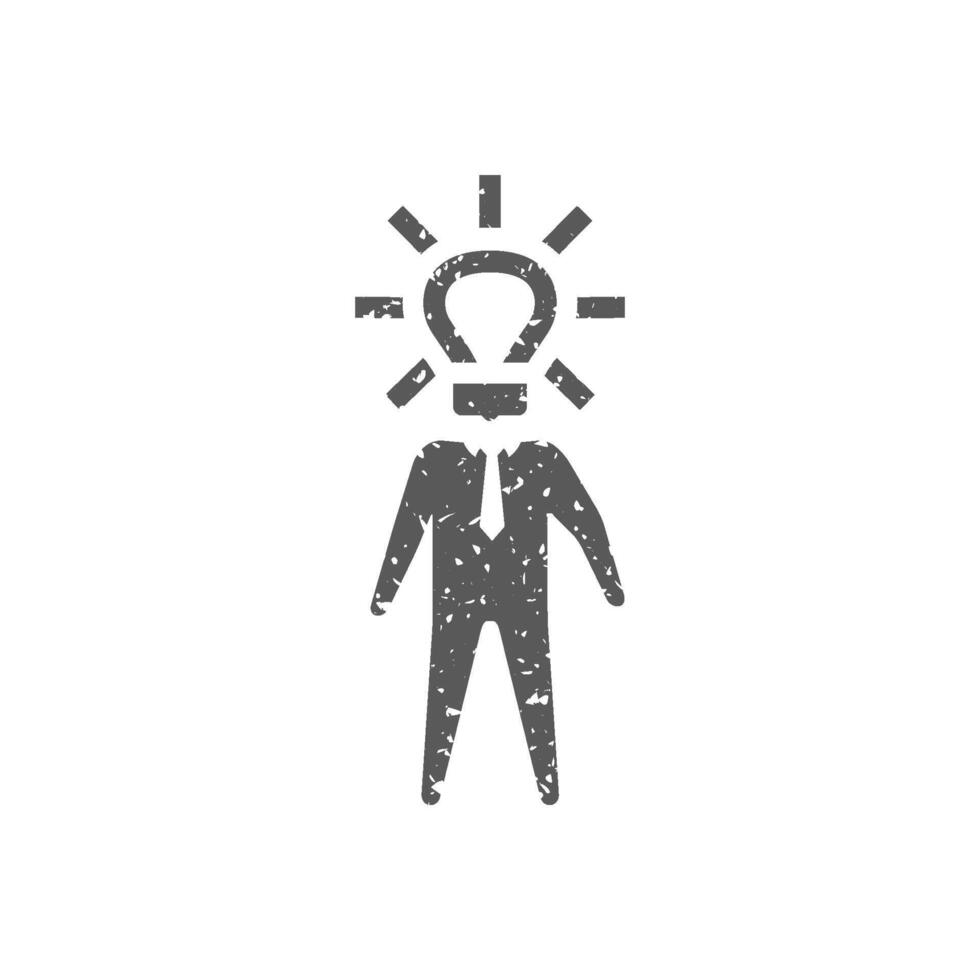 Light bulb head icon in grunge texture vector illustration