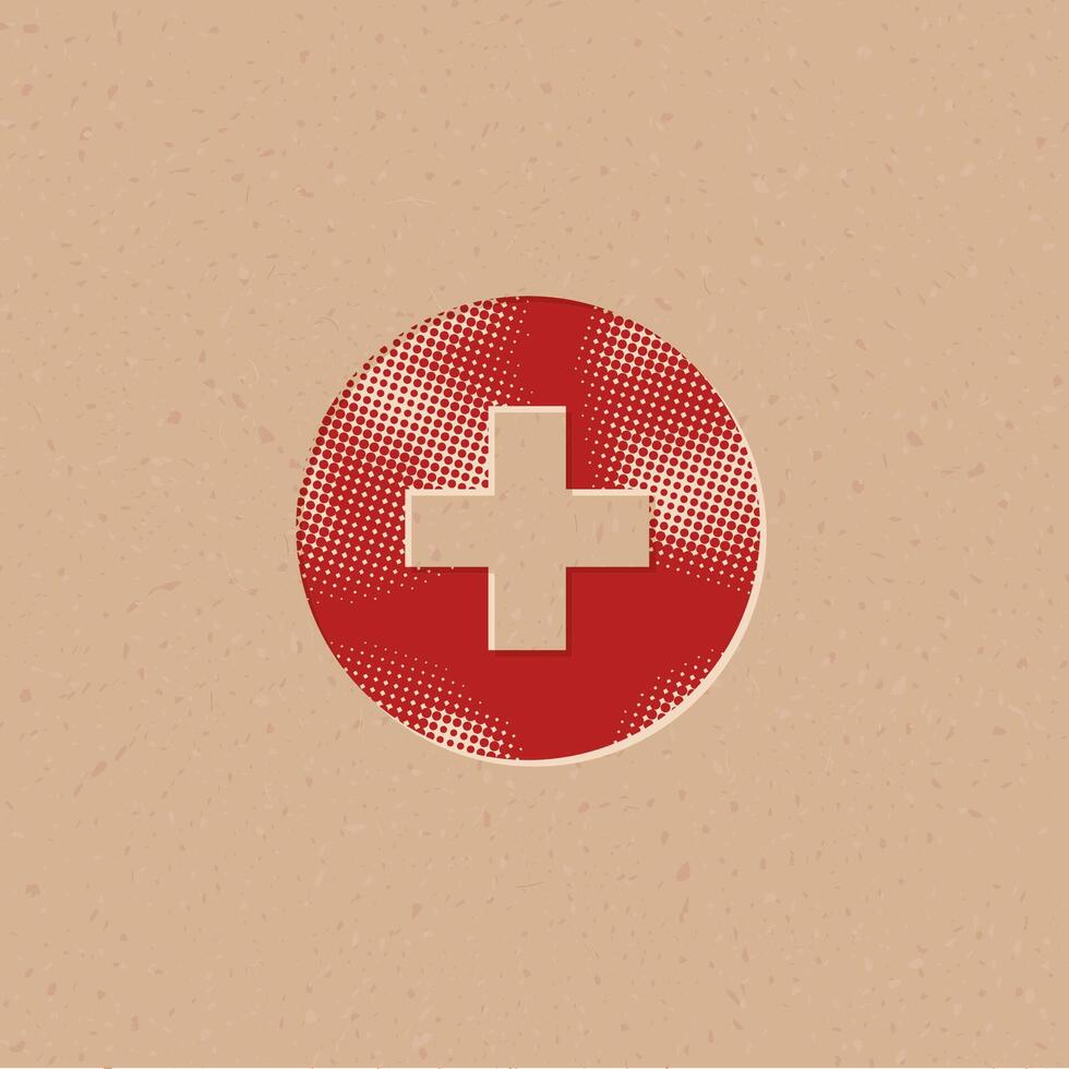 Plus sign halftone style icon with grunge background vector illustration