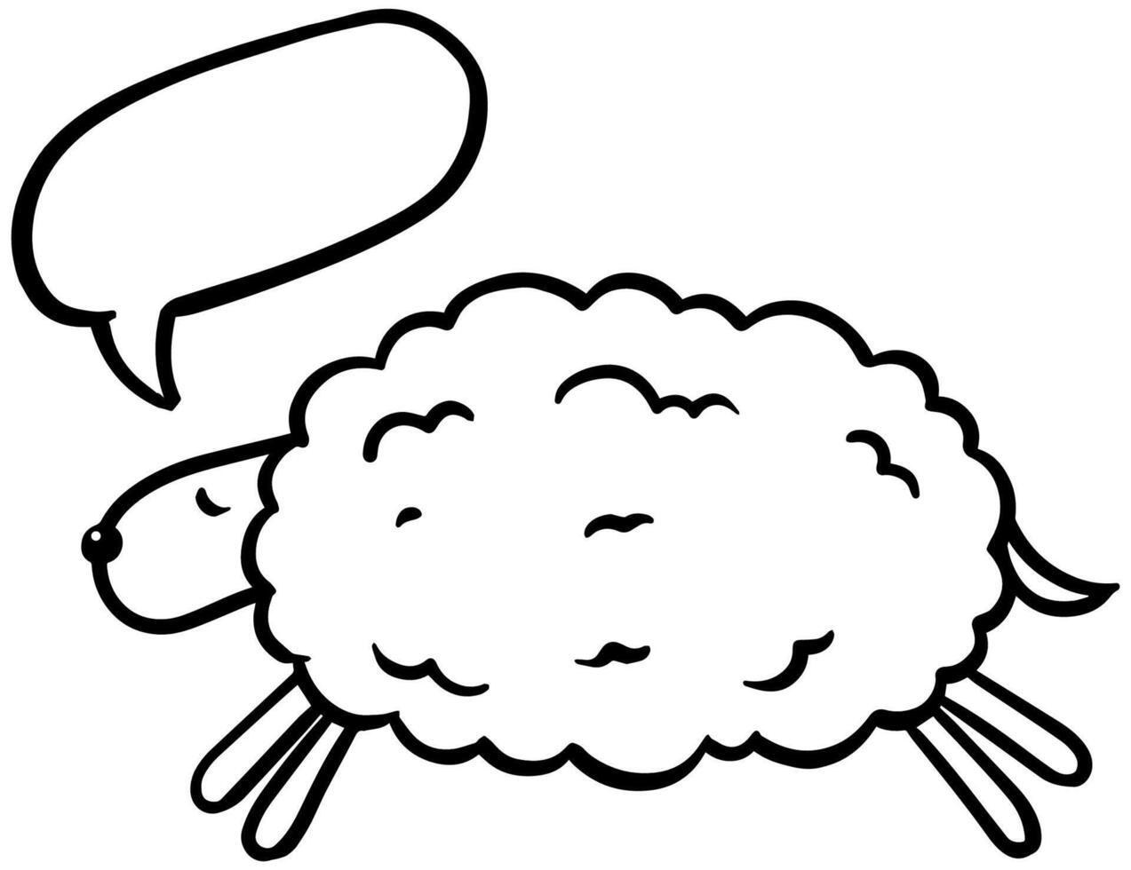 Hand drawn sheep with speech bubble. Vector illustration.