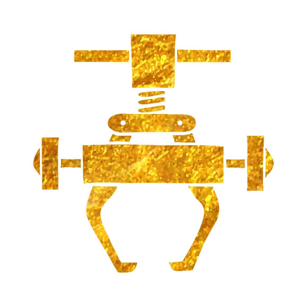 Hand drawn Bicycle tool icon in gold foil texture vector illustration