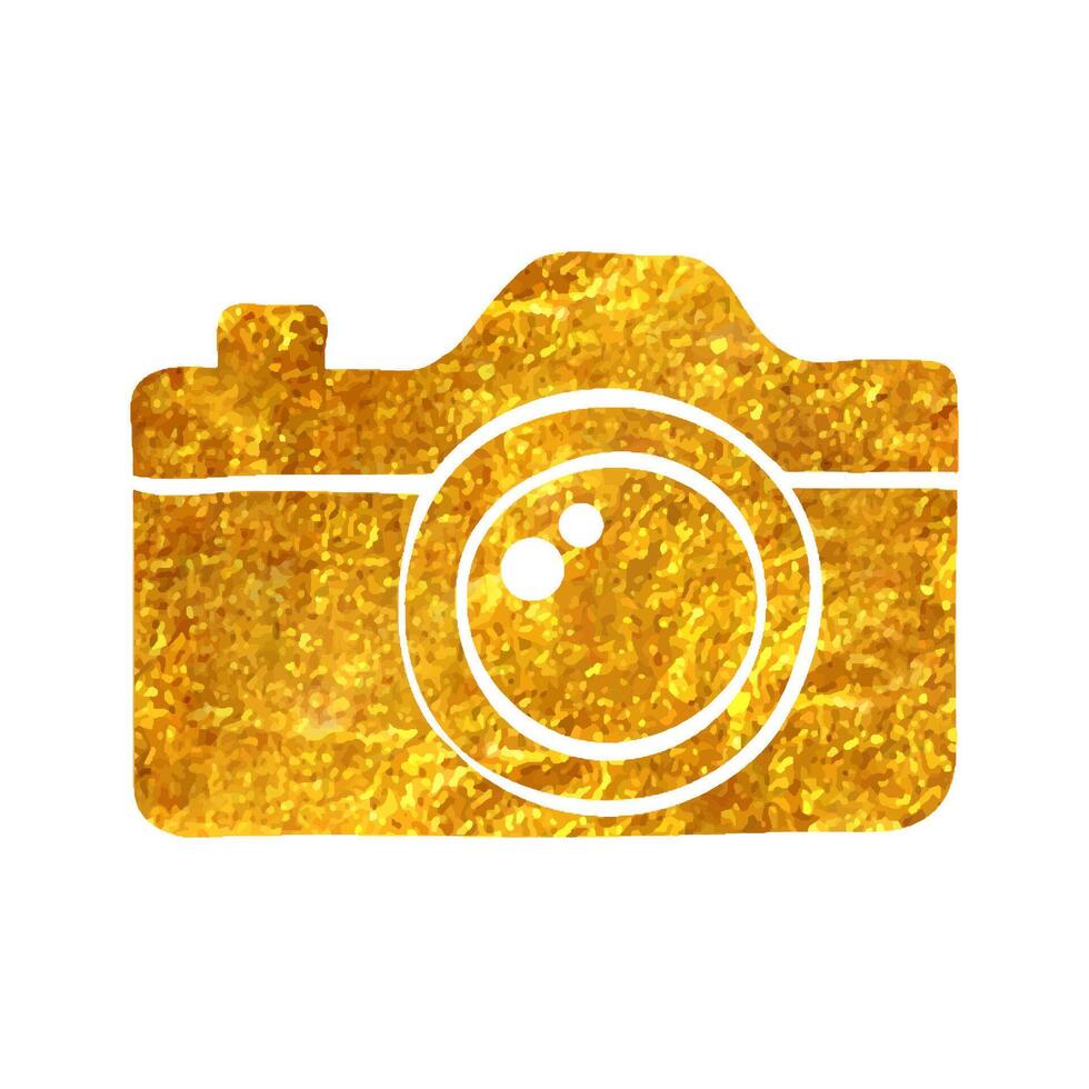 Hand drawn Camera repair icon in gold foil texture vector illustration