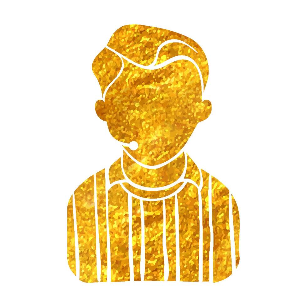 Hand drawn Referee avatar icon in gold foil texture vector illustration