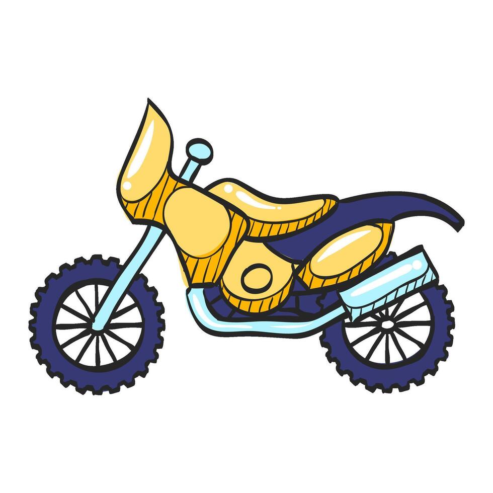 Motocross icon in hand drawn color vector illustration