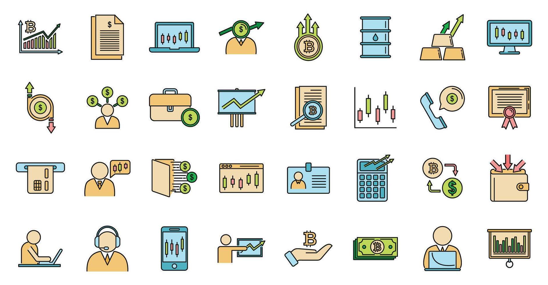 Trader icons set vector color line
