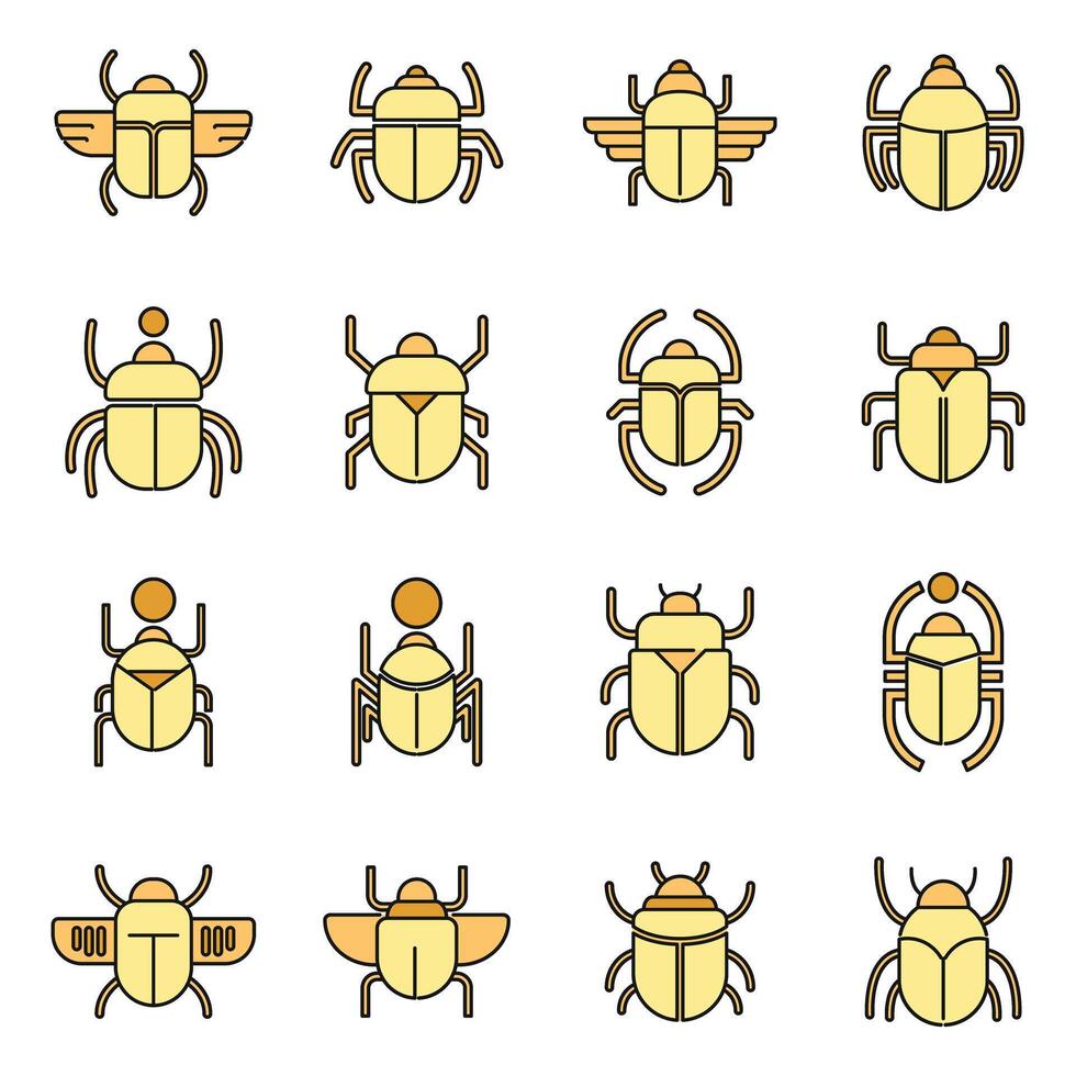 Egypt Scarab beetle icons set vector color line