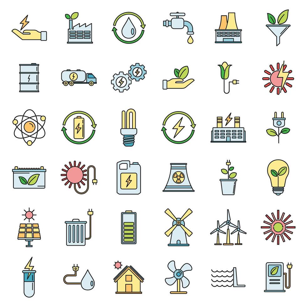 Bio clean energy icons set vector color line