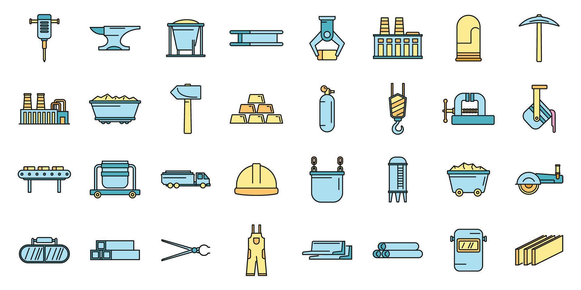 Metallurgy industry icons set vector color line