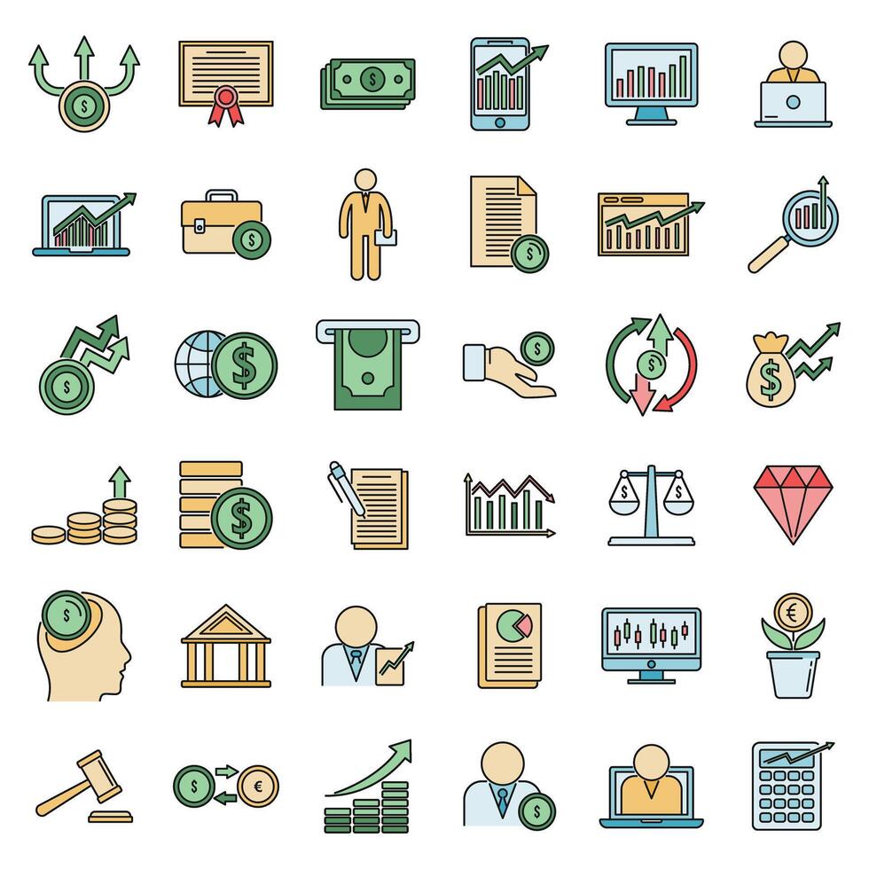 Broker auditor icons set vector color line