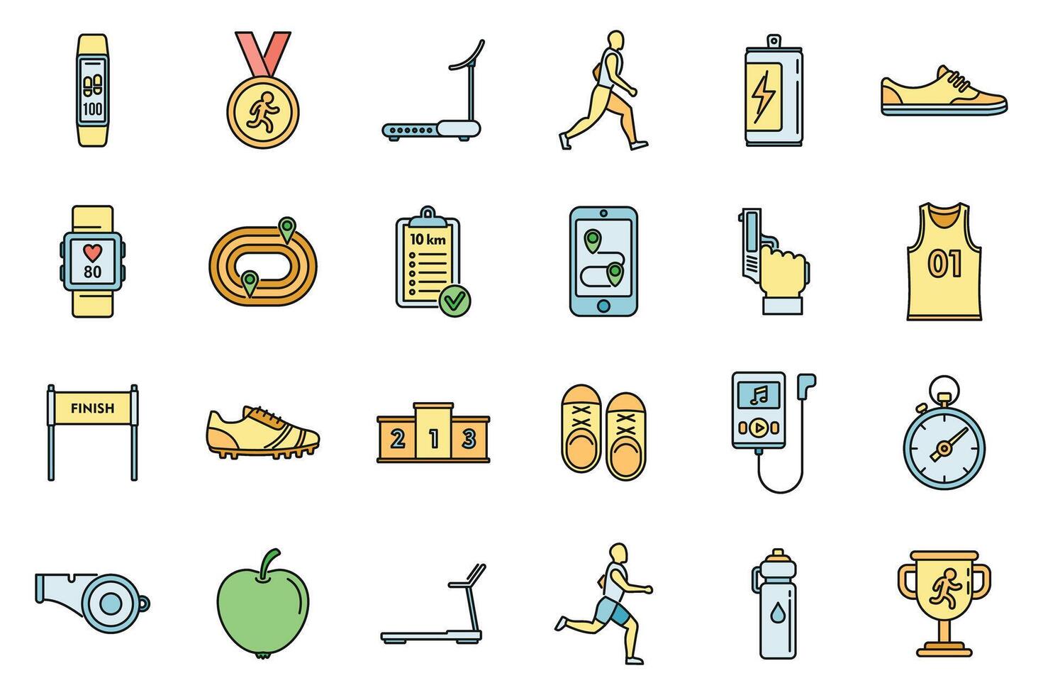 Running trail icons set vector color line