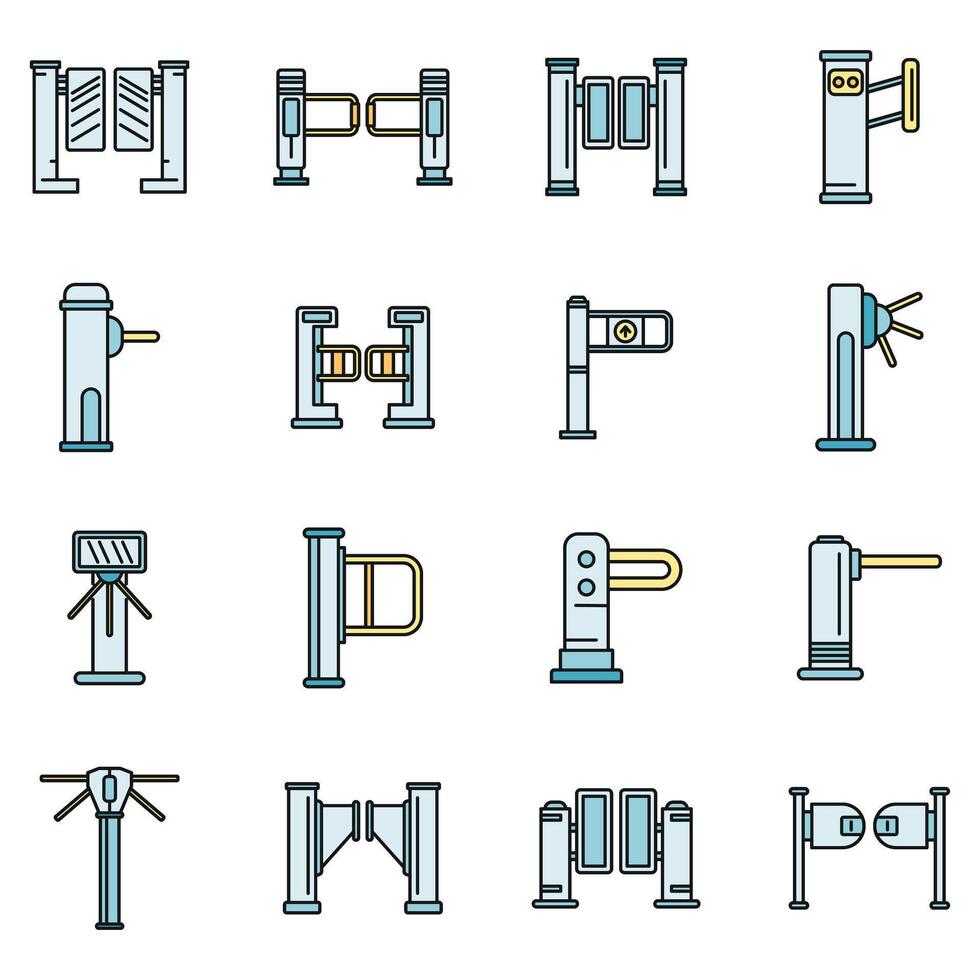 Turnstile access icons set vector color line