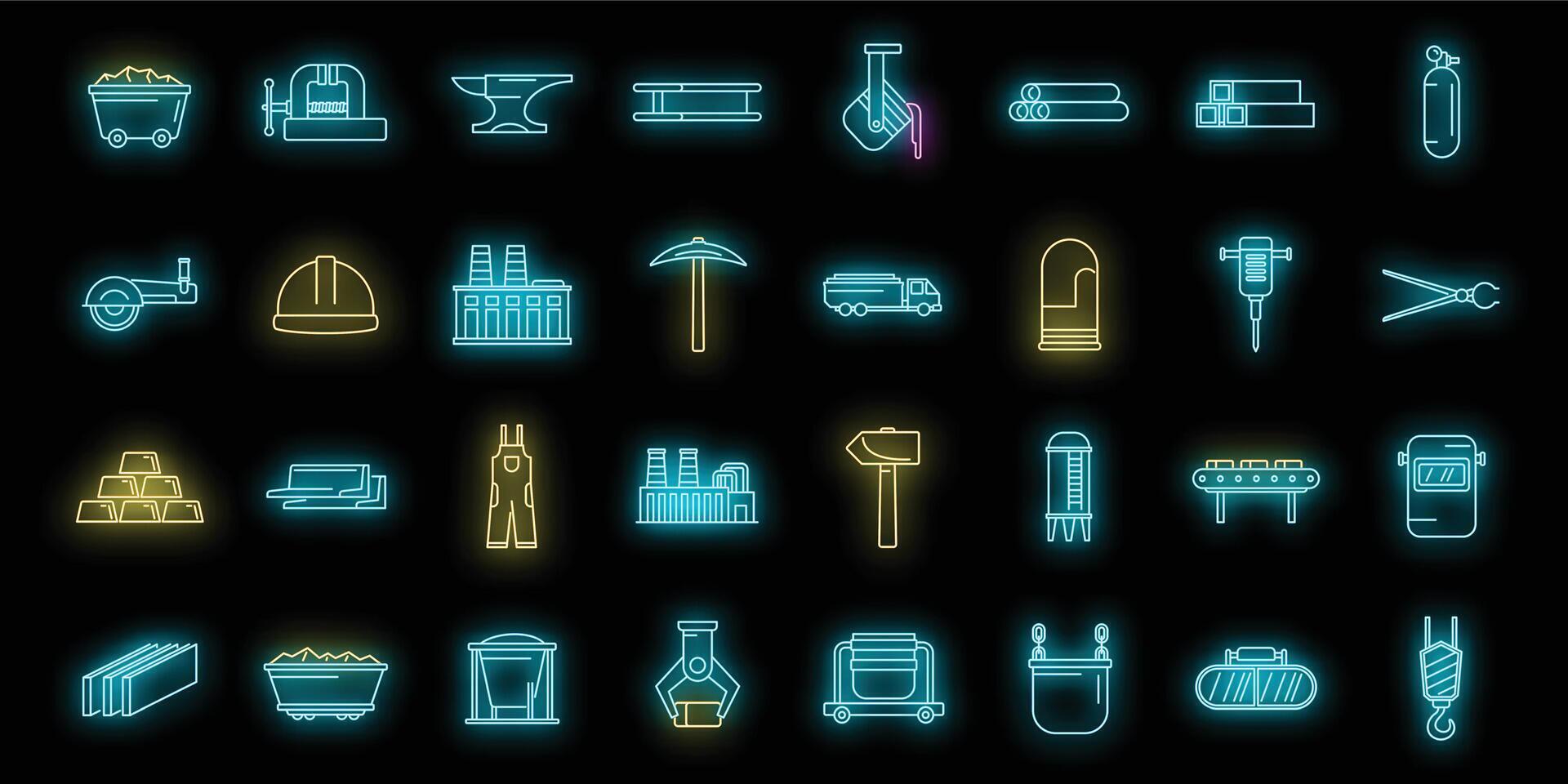 Metallurgy industry icons set vector neon