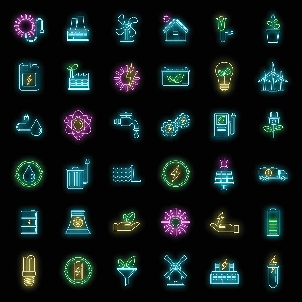 Bio clean energy icons set vector neon