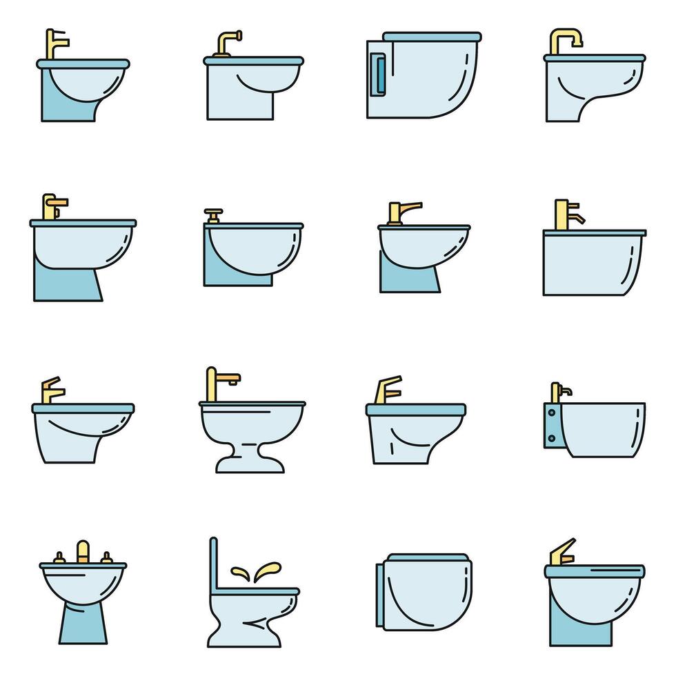 Home bidet icons set vector color line