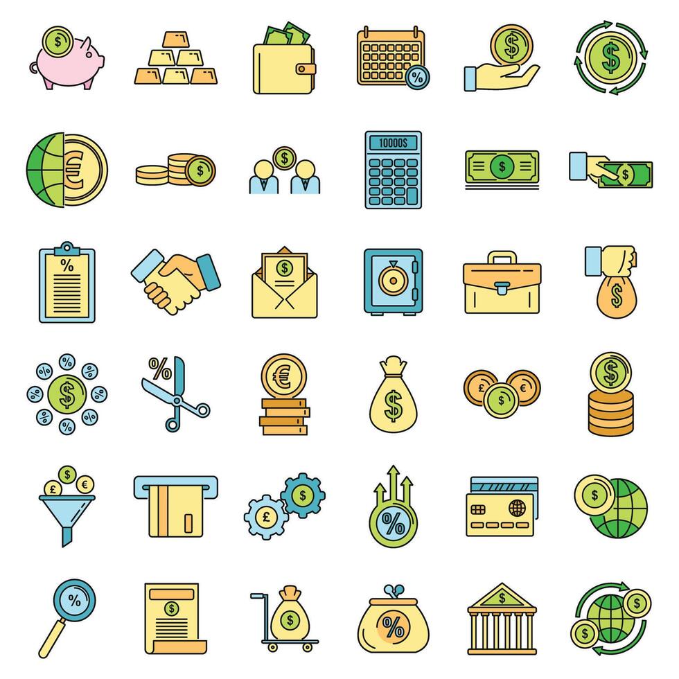Credit union bank icons set vector color line