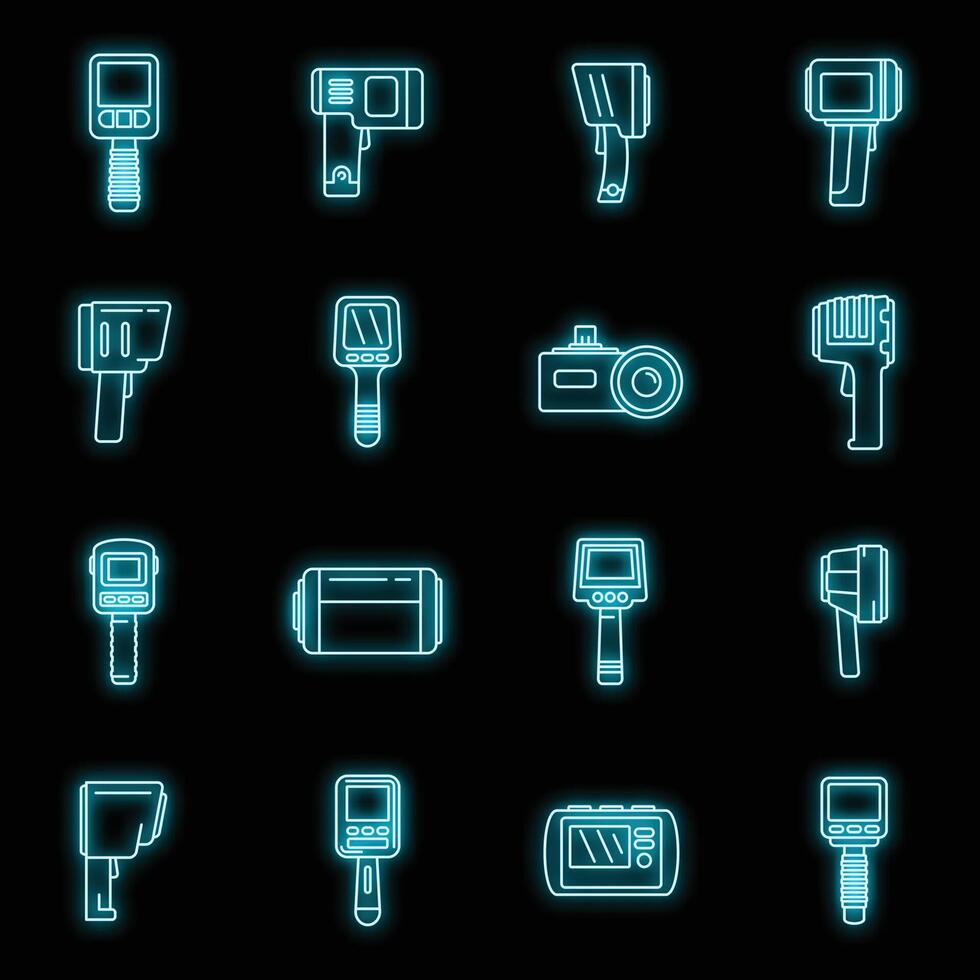 Thermal imager device icons set vector neon