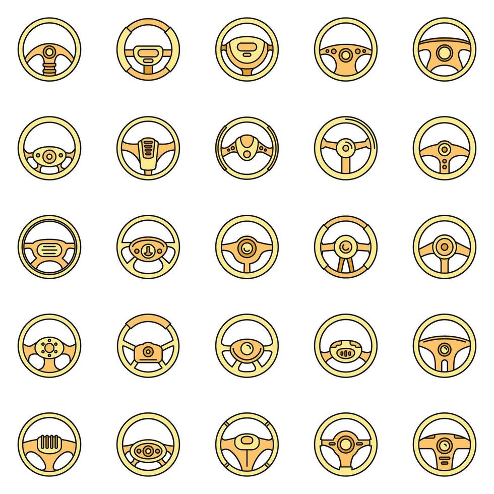 Part car steering wheel icons set vector color line