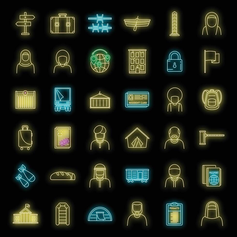 Africa illegal immigrants icons set vector neon