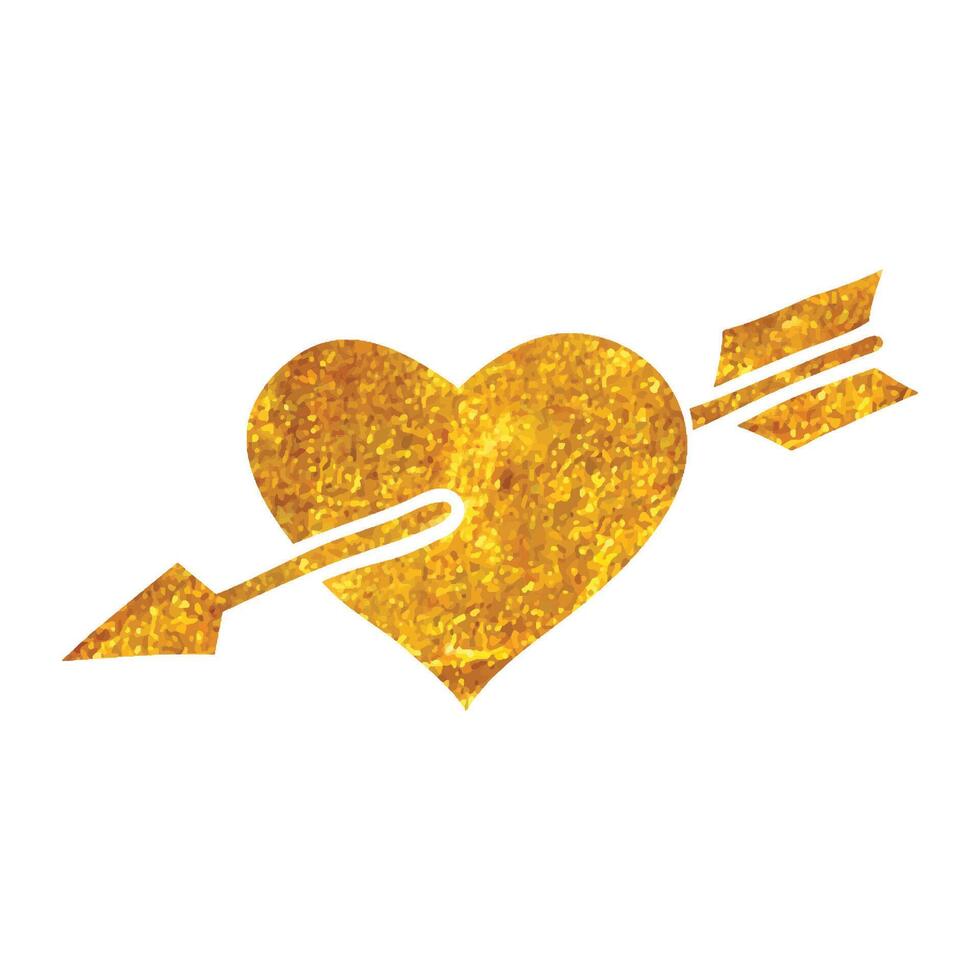 Hand drawn Arrow heart icon in gold foil texture vector illustration