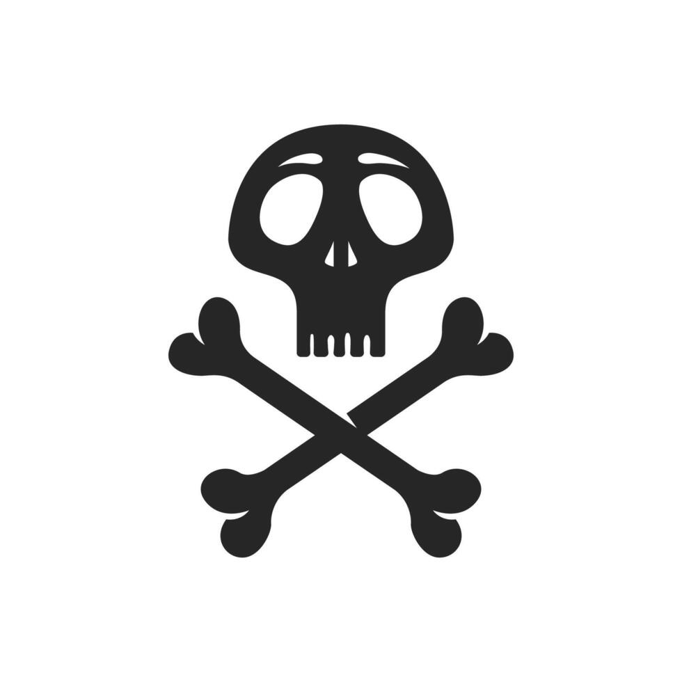 Human skull and bones icon in black and white vector