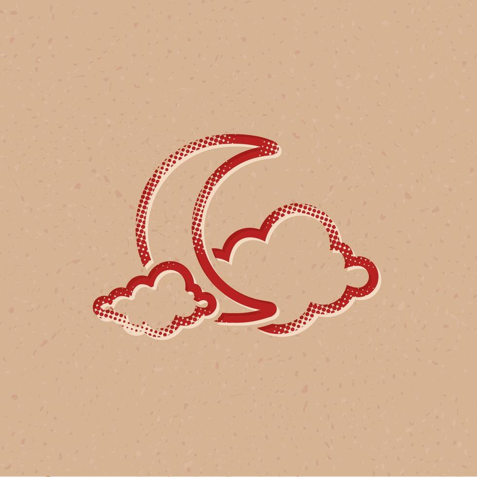 Weather overcast cloudy halftone style icon with grunge background vector illustration