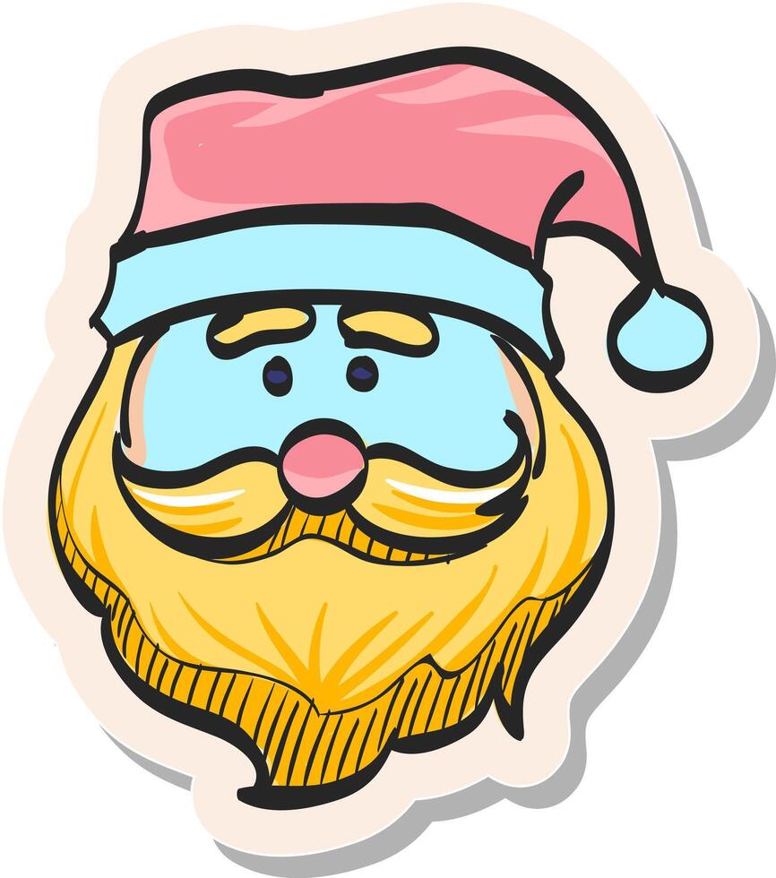 Hand drawn Santa Claus head icon in sticker style vector illustration