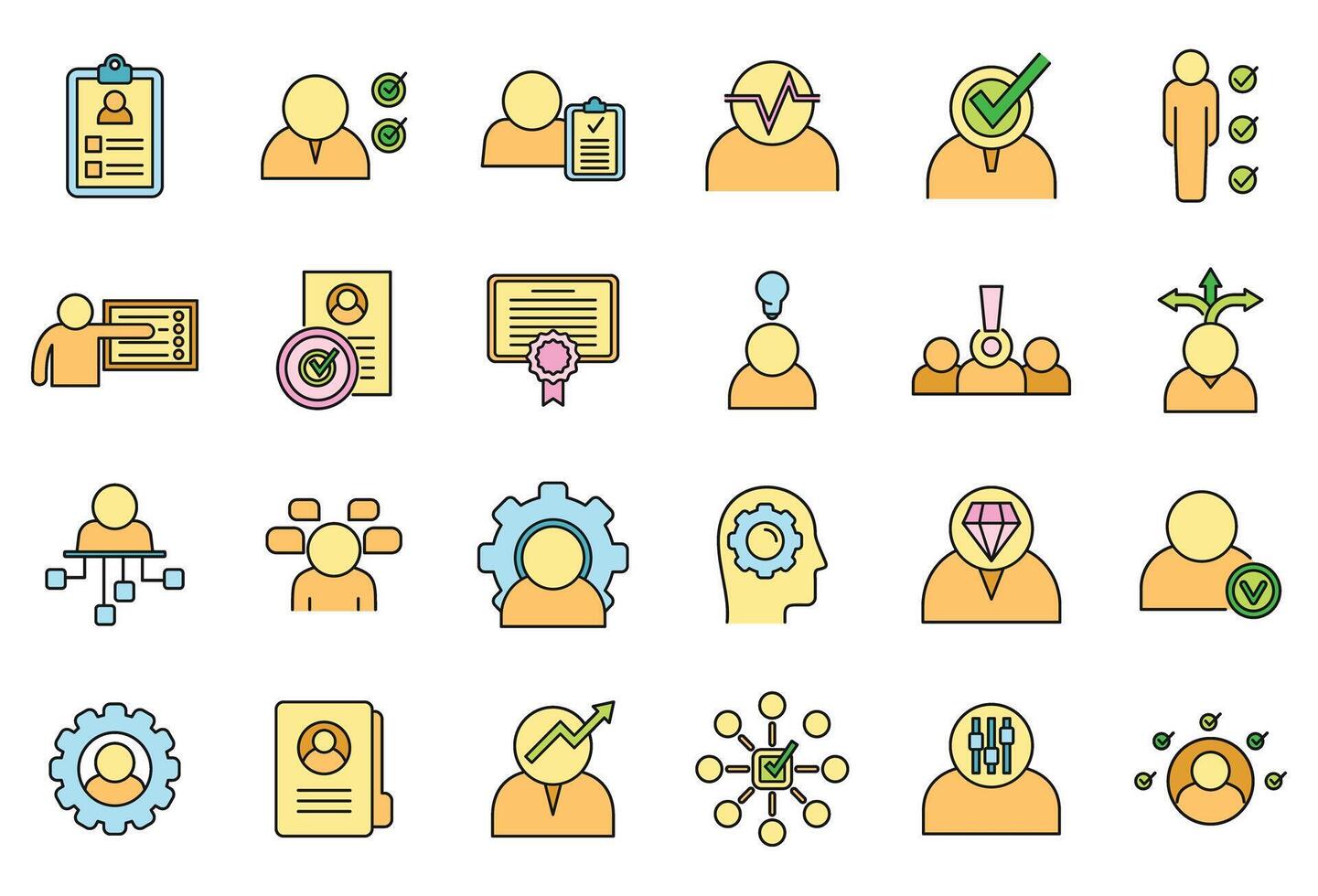 Career personal traits icons set vector color line
