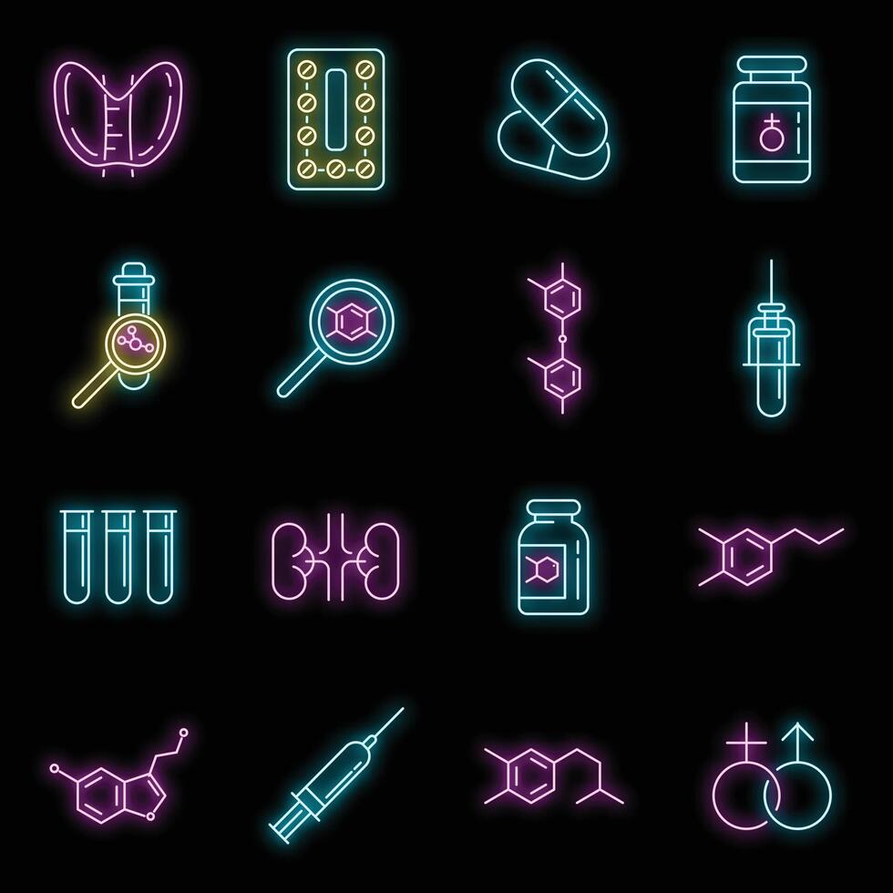 conjunto de iconos de hormonas neón vectorial vector