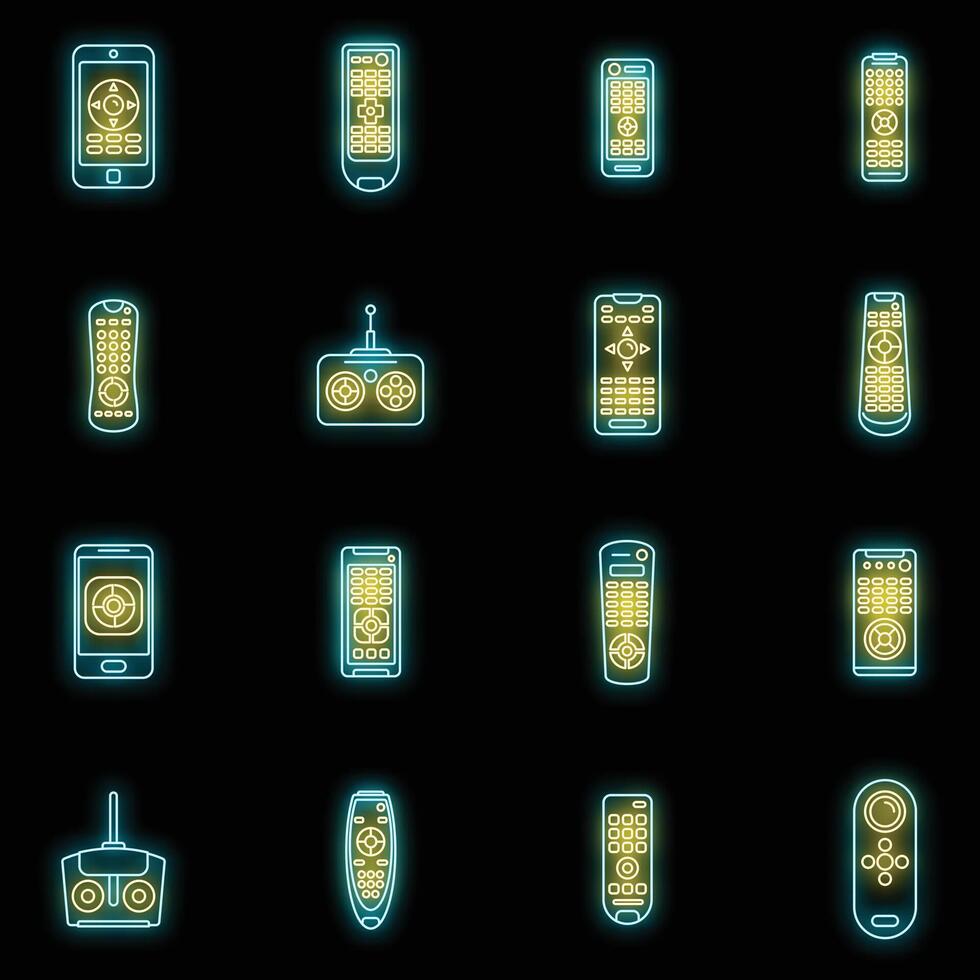 Hand remote control icons set vector neon