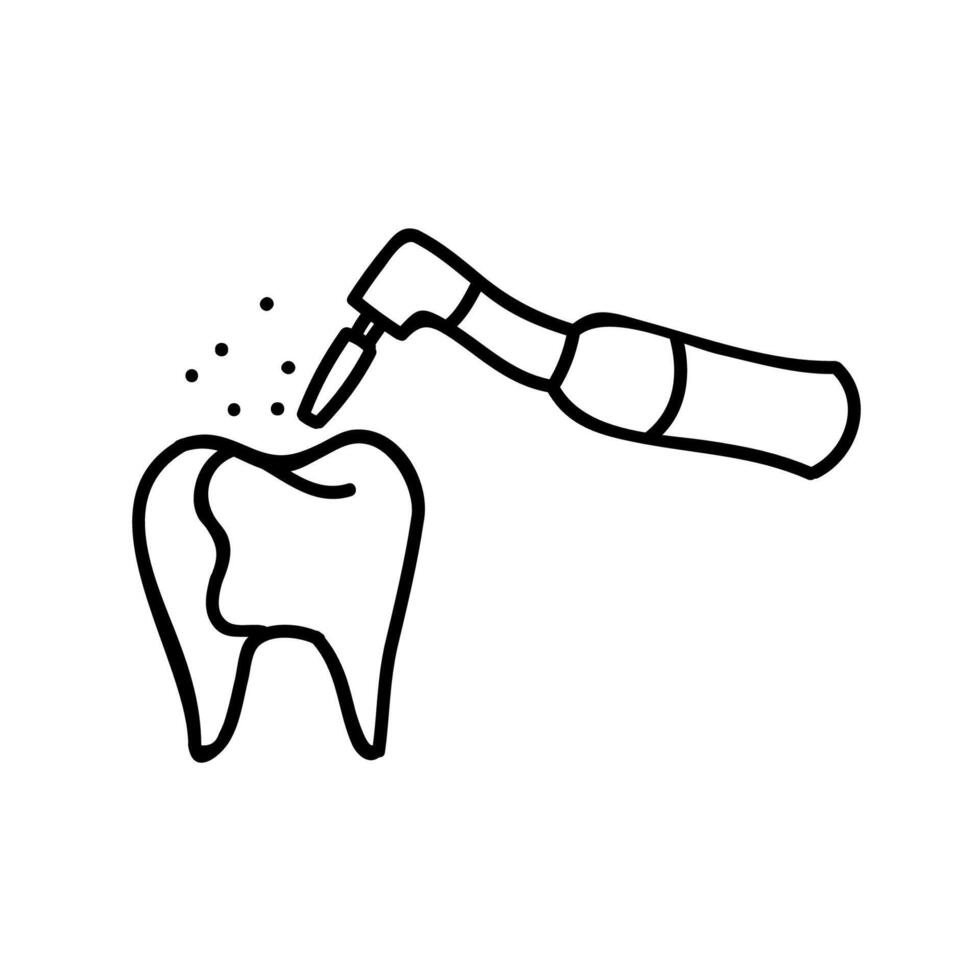 Dentist tooth drill icon. Hand drawn vector illustration. Editable line stroke.