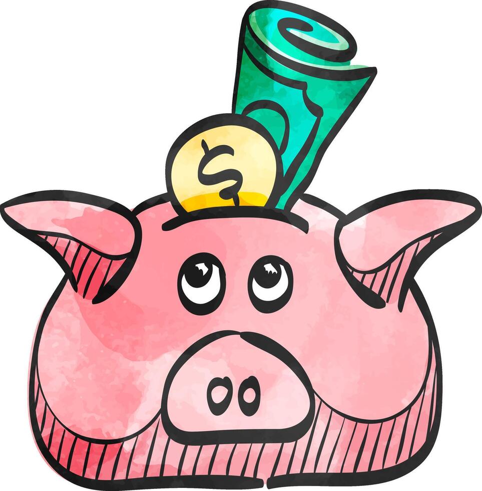 Coin piggy bank icon in watercolor style. vector