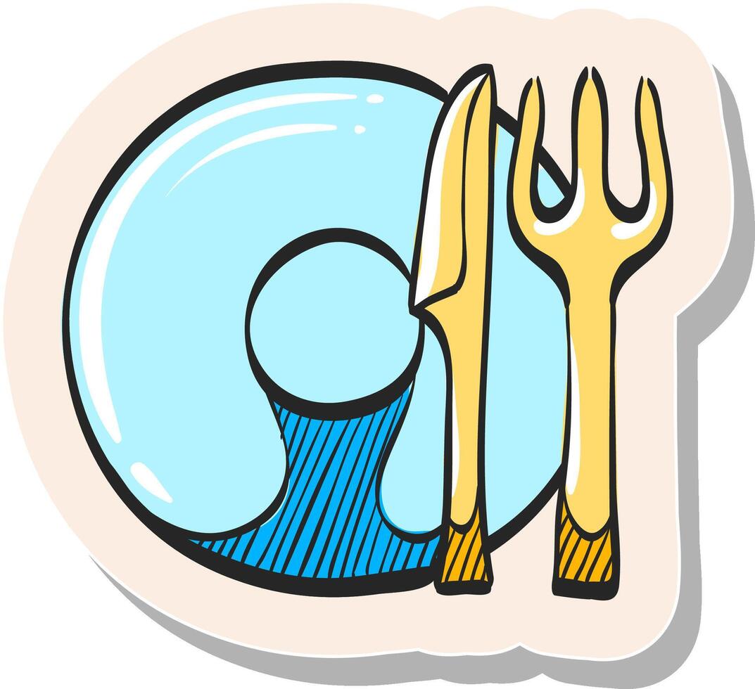 Hand drawn Dishes icon in sticker style vector illustration