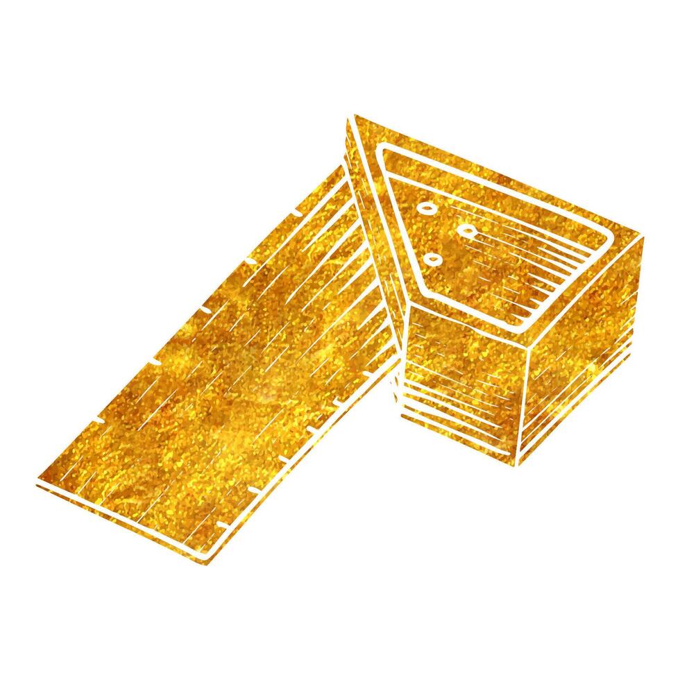 Hand drawn ruler in woodcut woodworking tool in gold foil texture vector illustration