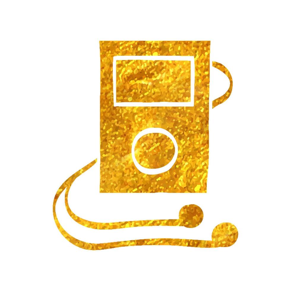 Hand drawn Music player icon in gold foil texture vector illustration