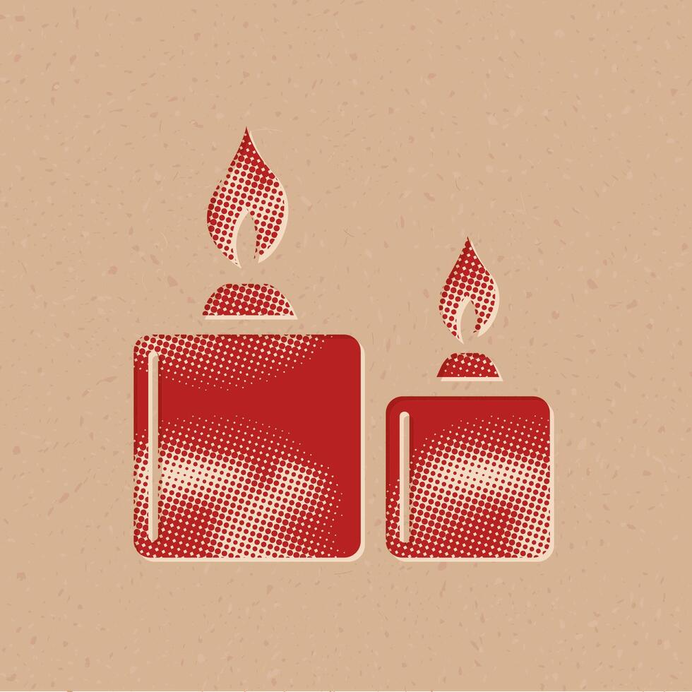 Candles halftone style icon with grunge background vector illustration