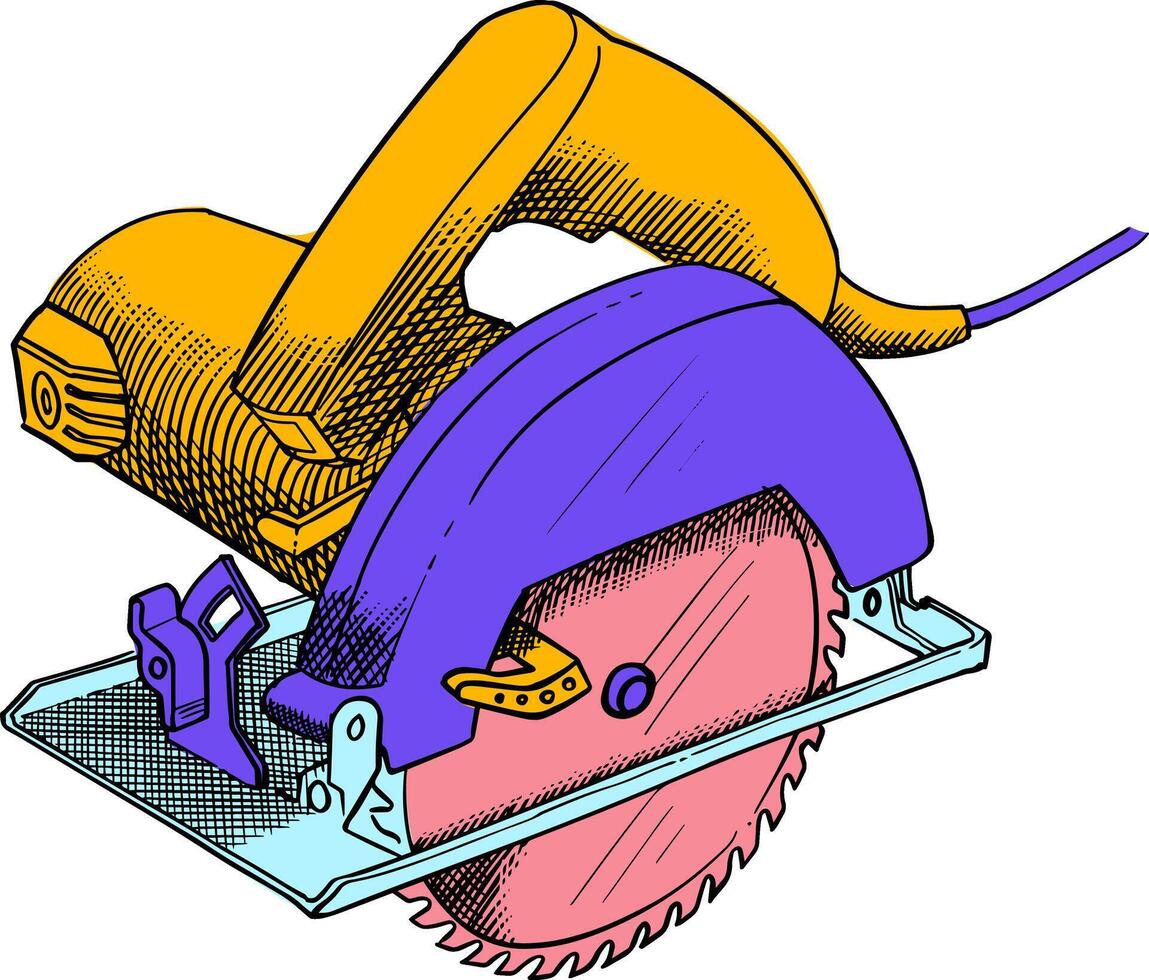 Circular saw hand drawn illustration color vector illustration