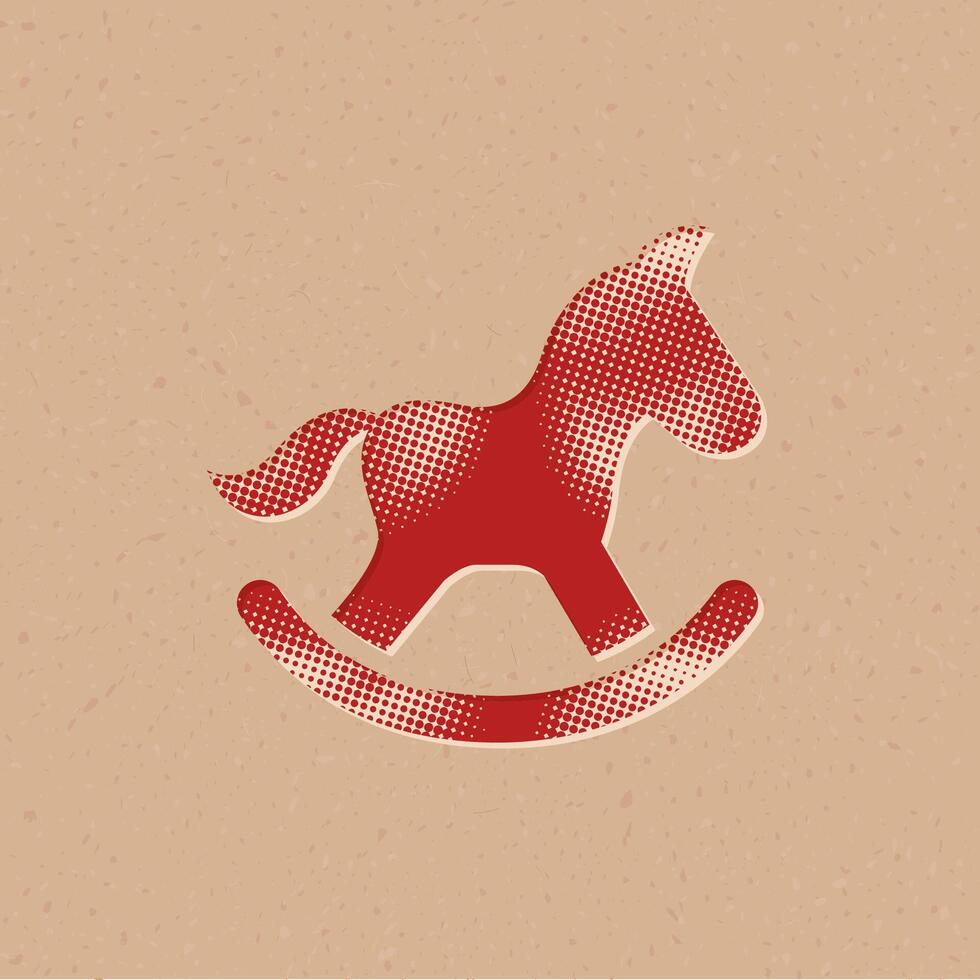 Rocking horse toy halftone style icon with grunge background vector illustration