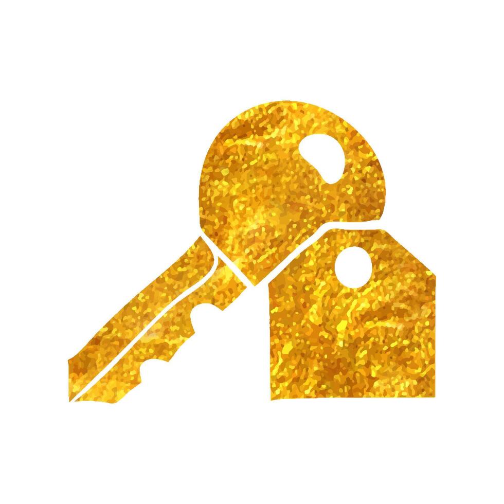 Hand drawn Key icon in gold foil texture vector illustration