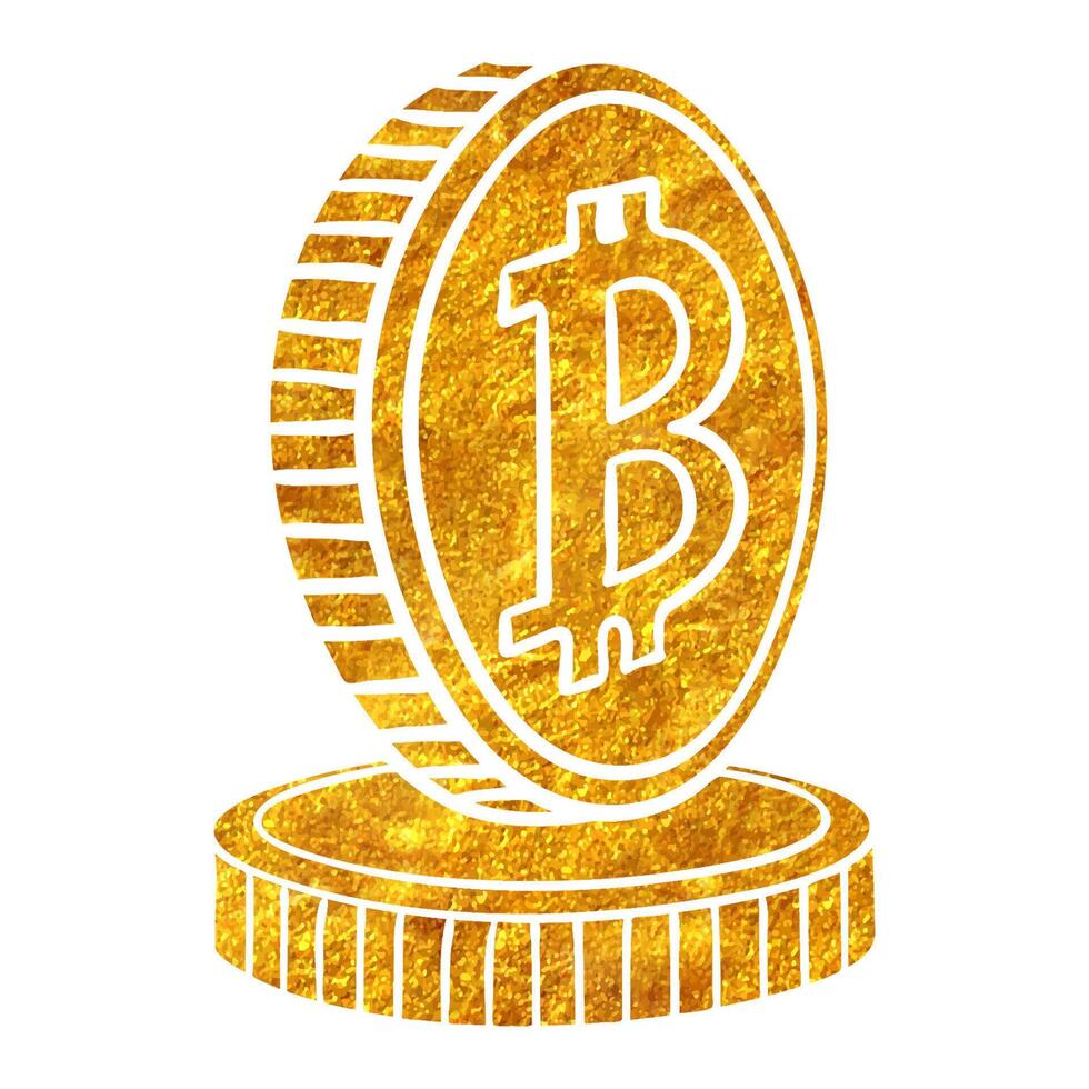Bitcoin cryptocurrency coin in gold foil texture vector illustration