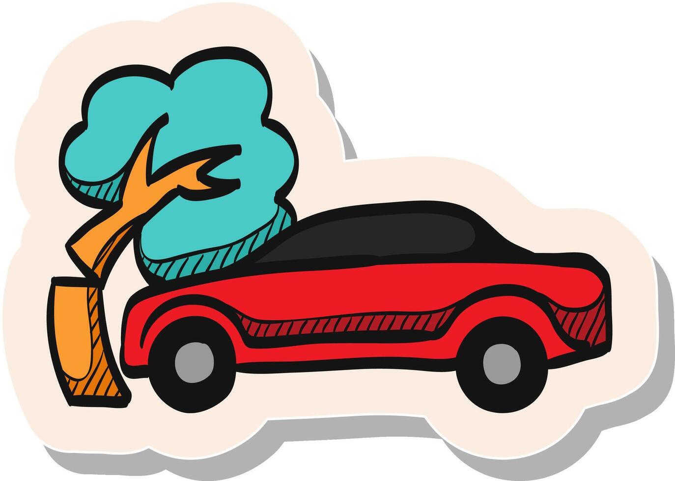 mano dibujado coche choque icono en pegatina estilo vector ilustración