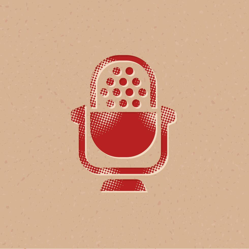 micrófono trama de semitonos estilo icono con grunge antecedentes vector ilustración