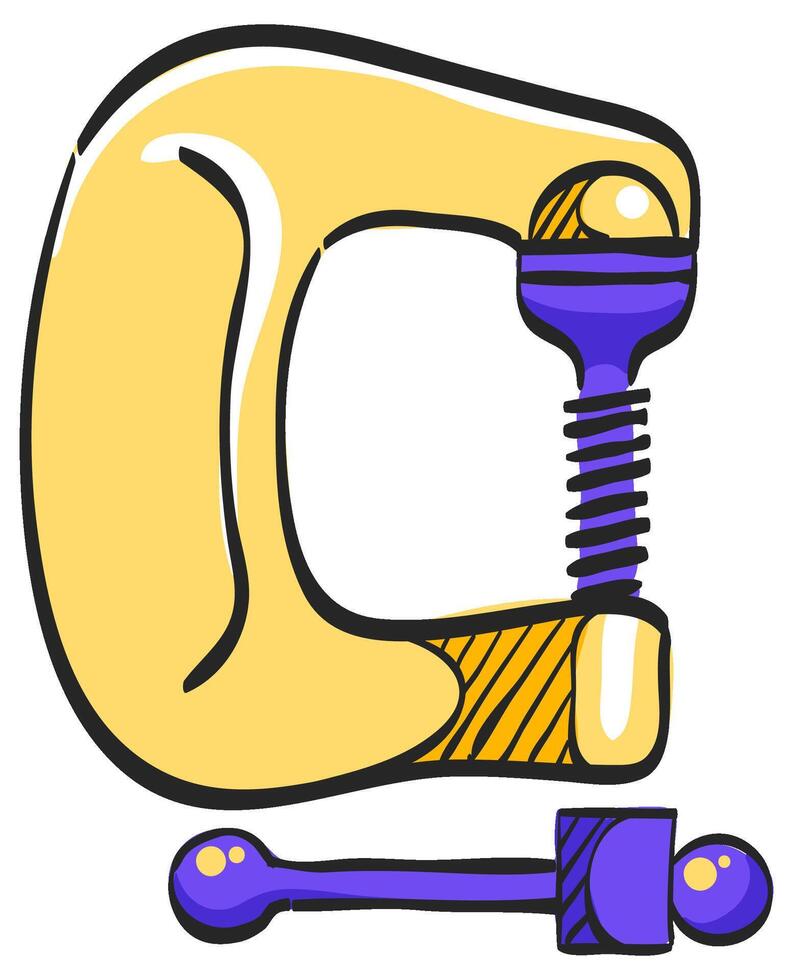 Clamp tool icon in hand drawn color vector illustration